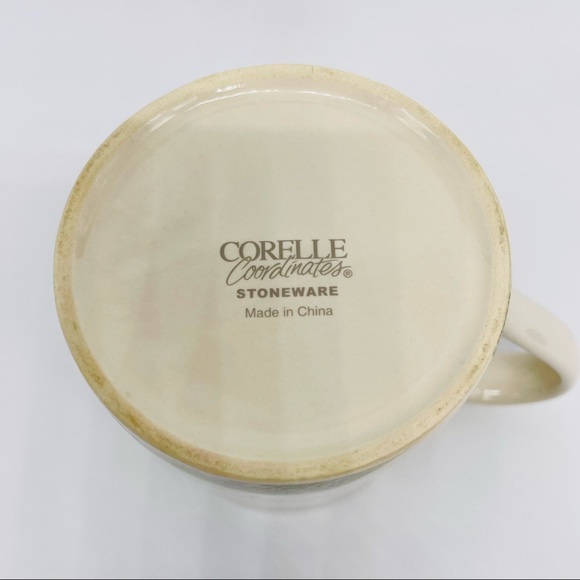 Set of 2 Corelle Stoneware Textured Leaves Coffee Mugs Tea Cups Green Gray White - Picture 5 of 8